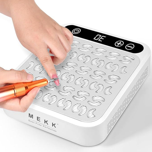 MEKK Nail Dust Collector,Essential Dust Collector Nail Tech Tool with Reusable Filter,Vacuum Fan Dust Collector for Acrylic Nail Drill Dust Extractor Acrylic Nail Tools in Salon & Home Settings-White