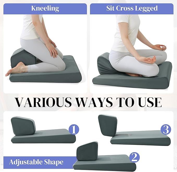 HOMBYS Adjustable Meditation Cushion Set, Thickened Foam Yoga Pillow for Floor Sitting with Hip & Knee Support, Ergonomic Wedge Floor Cushion for Meditation & Mindfulness
