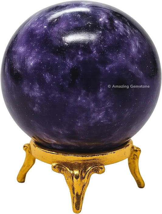 Amazing Gemstone Lepidolite Crystal Ball with Stand - 2" Inches Crystal Sphere Meditation Balls for Witchcraft and Decorative Balls