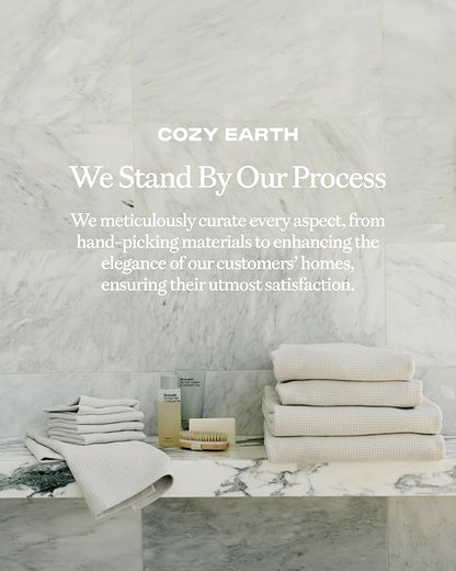 Cozy Earth Complete Waffle Bath Bundle - 60% Cotton 40% Viscose from Bamboo - Quick Dry & Ultra-Soft Waffle Weave Bath Towels - 4 Washcloths, 2 Hand Towels, 2 Bath Towels, 2 Bath Sheets, Light Grey