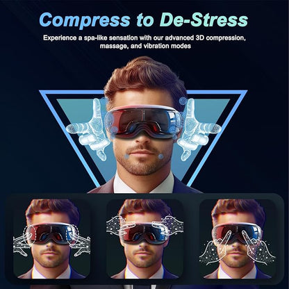 Eye Massager with Heat,Heated Eye Mask, Compression Massage,Eye Massager for Migraine Relief, Reduces Dark Circles & Strain, Improves Sleep, Ideal Gift for Men/Women,Black