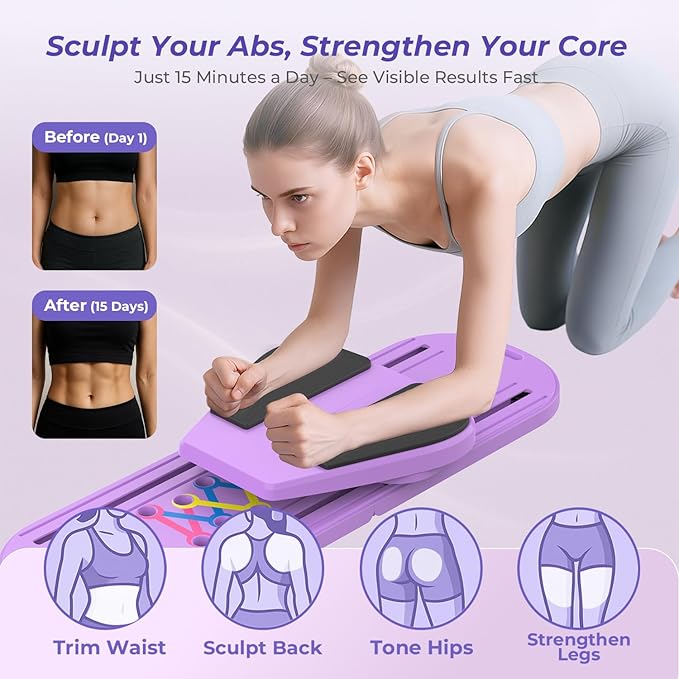 Pilates Reformer Board – 5-in-1 Foldable Pilates Machine for Home Workout, Portable Fitness Board with Resistance Bands, Full Body Training for Women