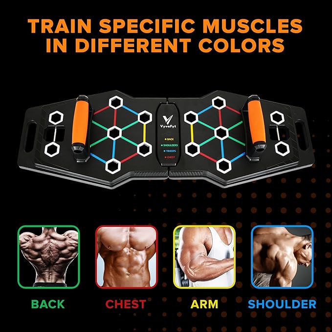 Foldable Push Up Board - Home Workout Equipment with Color-Coded System - Multi-Functional Push-Up Stands for Strength Training, Chest, Arms & Core - Portable Gym for Men & Women