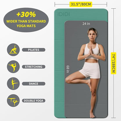 8mm Extra Large Foldable Yoga & Fitness Mat(74" x 31.5" x 0.32"), Double-Sided Non Slip & Lightweight Pilates Mat, Thick Wide Exercise Mats for Woman Man Kids, Portable Workout Mats for Travel, Studio or Home Use