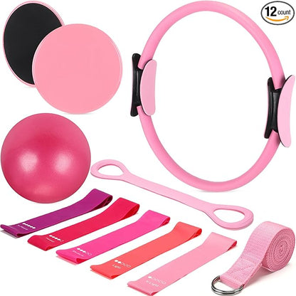 Set of 6 Style Pilates Home Equipment Set Pilates Essential Kit Workout Accessories 14 Magic Circle Mini Exercise Ball Yoga Strap Silicone Tension Strip Tension Band Sliding Plate
