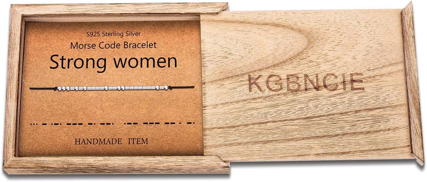 KGBNCIE Morse Code Bracelet for Women Sterling Silver Beads on Silk Cord Secret Message Fuck Friendship Inspirational Encouragement Bracelet Gift for Her