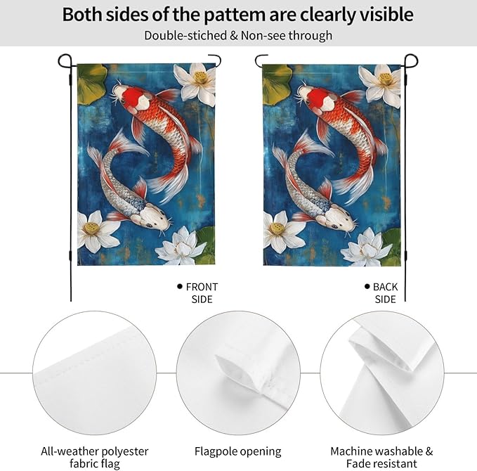 Two koi fish Garden Flag 12x18 In Double Sided Yard Flags Lawn Sign Decor No Flagstand