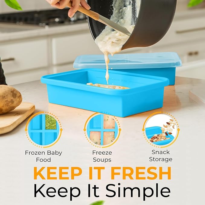 (2 Pack) Large Silicone Freezer Containers For Soup, Pasta Sauce, Leftovers, Broth & More - 6 Cup Reusable BPA Free Non Plastic Food Storage Freezing Ice Trays With Lids & Measurement Lines