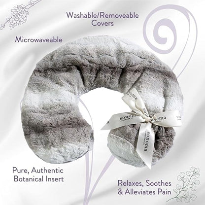 Sonoma Lavender Luxury Lavender Heatable/Chillable Neck Pillow, Microwaveable for Neck and Shoulders with Removable Washable Covers, Great for Relaxation and Pain Relief (Angora Platinum)
