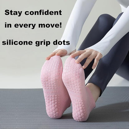 Women's Pilates Grip Socks Seamless Breathable Cotton Yoga Socks Non Slip 5-Pack