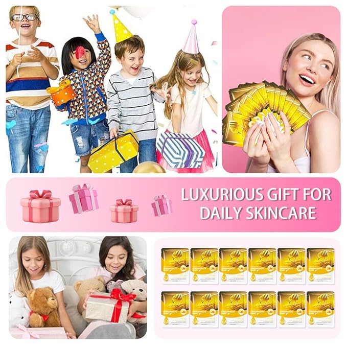 Kaely 12 Pack Honey Face Masks for Kids, Kids Face Mask Spa Day Kit Supplies, Spa Party Favors for Teens Girls Night, Sheet Facial Mask Skincare Gifts Set, Hydrating Soothe for All Skin Types, 05