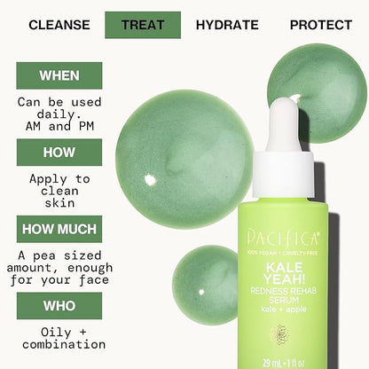 Pacifica Kale Yeah! Redness Rehab Serum – Niacinamide & Super Greens Face Serum to Calm Redness, Minimize Pores & Oil, Soothing Anti-Redness for Oily/Combination Skin Vegan Dermatologist Tested