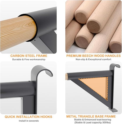 Swedish Ladder, Wood Stall Bars Suspension Trainer with Pull-Up Bar & Rings for Straps, Swedish ladders Wall Gym Adult, Wall-Mounted Workout Ladder for Home, Gym, School