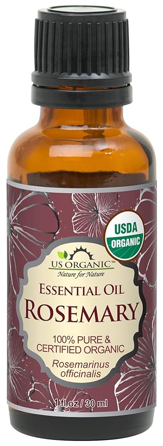 US Organic 100% Pure Rosemary Essential Oil, USDA Certified Organic 100% Pure, Steam Distilled, for Hair Growth, Scalp, Face, Skin, and Aromatherapy (Size Variations Available) (30 ml)
