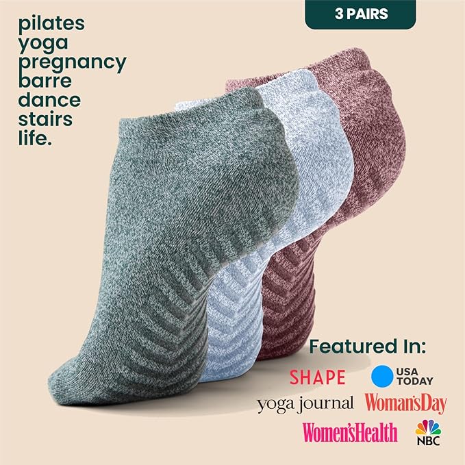 Gripjoy Grip Socks 3-Pack, Non Slip Socks for Yoga, Pilates, Barre, Dance