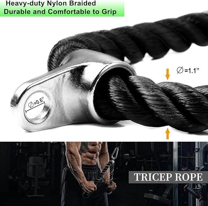 Tricep Rope Cable Machine Attachment, LAT Pulldown Attachment Tricep Pull Down Rope for Cable Machines Exercise Handles & Ankle Strap Home Gym Accessories