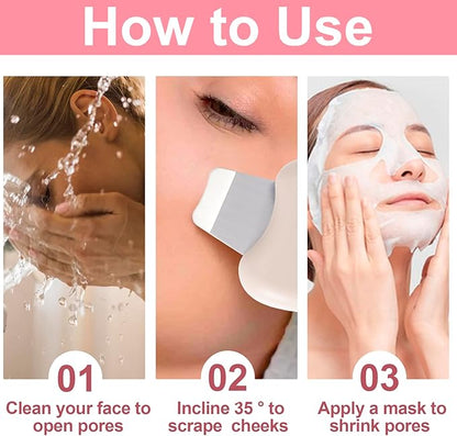 Manual Face Spatula, Metal Facial Scraper with Silicone Lid for Men & Women, Reusable Face Scrubber for Dry Oily Skin- Beige
