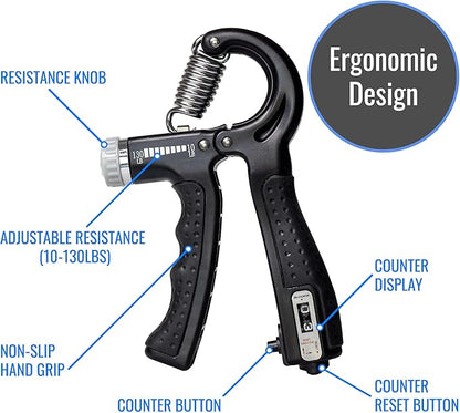 DMI Compact Hand Exercise Grip Strengtheners with Adjustable Weight Resistance from 10-130lbs, Grip Tracker keeps Track of Number of Squeezes, FSA & HSA Eligible, Set of 2