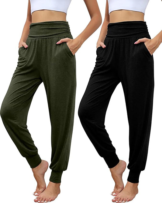 2 Pack Women's Yoga Joggers, Cozy Sweatpants with Pockets Casual Loose Comfy High Waisted Lounge Pants