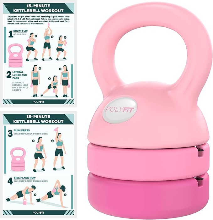 Polyfit Adjustable Kettlebell | 5 lb - 12 lb | Kettlebells Weights Set for Home Gym | Kettle Bell Sets for Women at Home