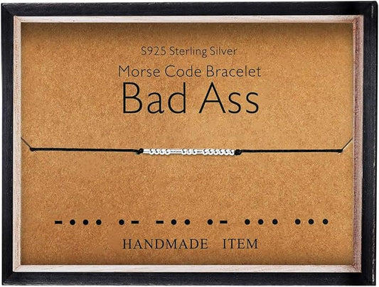 KGBNCIE Morse Code Bracelet for Women Sterling Silver Beads on Silk Cord Secret Message Fuck Friendship Inspirational Encouragement Bracelet Gift for Her