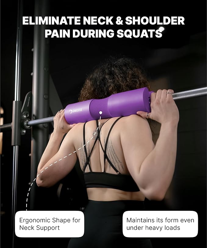 DMoose Fitness Barbell Pad for Hip Thrust, Squat & Lunges - Non-Slip Thick Foam Cushion for Neck and Back Support with Two Straps - Hip Thrust Pad for Leg Day - Fits All Olympic Bars and Smith Machine