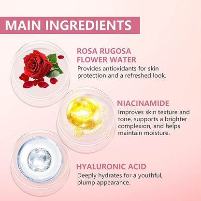 Travel Skincare 5% Niacinamide Serum with 5% Damascus Rose Water for Face Deep Hydration, Soothes Skin, Enhances Elasticity (3 Pack 0.507 fl.oz | 15ml)