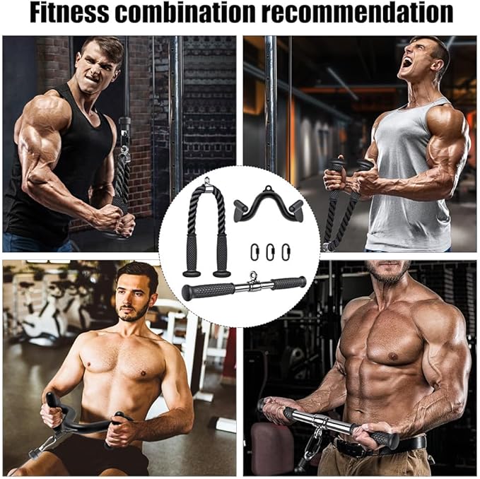 Kipika Cable Machine Attachment, Triceps LAT Pulldown Attachments, Home Gym Workout Accessories Heavy Duty Cable Machine Accessories Triceps Rope D Row Handle LAT Pull Down Bar Straight Bar Exercise