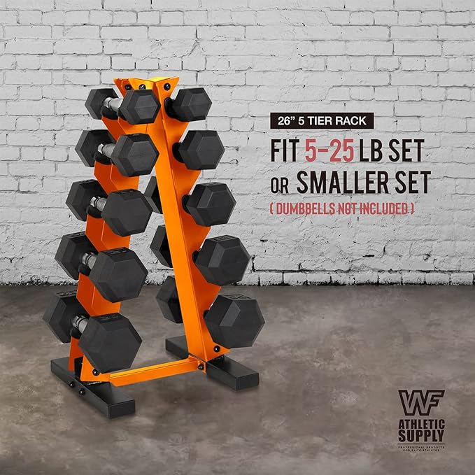 WF Athletic Supply Dumbbell Rack, 5-Tier A-Frame Dumbbell Rack for Dumbbell Storage, Color Options Available in Black/White/Green/Yellow/Red/Pink/Orange & Blue