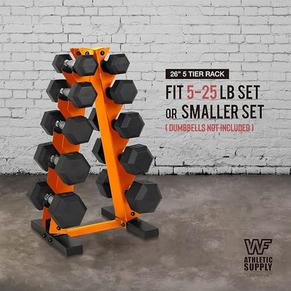 WF Athletic Supply Dumbbell Rack, 5-Tier A-Frame Dumbbell Rack for Dumbbell Storage, Color Options Available in Black/White/Green/Yellow/Red/Pink/Orange & Blue