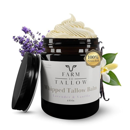 FARM TO TALLOW 100% Grass-Fed Beef Tallow for Skin, Face & Body – Lavender Vanilla Moisturizer Made with Olive Oil – Gentle & Hydrating Natural Skincare Cream for Dry, Sensitive Skin – 4 Oz