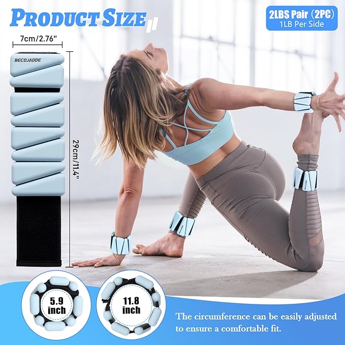 Ankle Weights Set of 2 (1 lb/2 lb/3 lb Each) Adjustable Wrist Weights for Women Men Wearable Arm Leg Weight for Pilates, Running, Walking, Workout, Yoga
