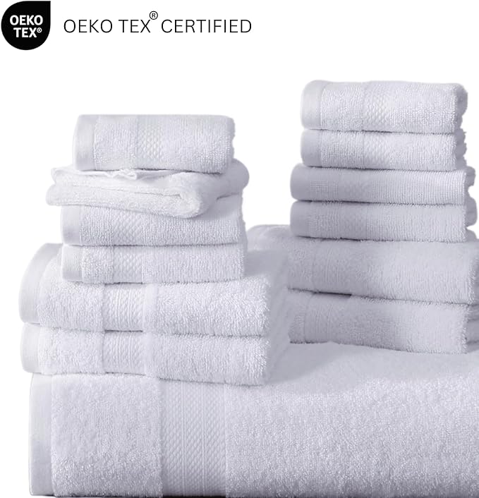 LANE LINEN 100% Luxury Cotton Bathroom Towel Set - 24 Pcs - Fluffy, Super Soft & Absorbent - 2 Bath Sheets, 4 Bath Towels, 6 Hand Towels, 8 Washcloths, 4 Fingertip- Hotel Quality Towel Set - White