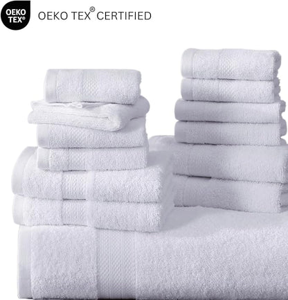 LANE LINEN 100% Luxury Cotton Bathroom Towel Set - 24 Pcs - Fluffy, Super Soft & Absorbent - 2 Bath Sheets, 4 Bath Towels, 6 Hand Towels, 8 Washcloths, 4 Fingertip- Hotel Quality Towel Set - White