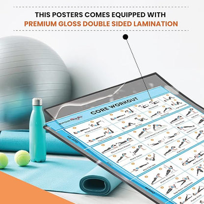 SPORTAXIS 5 Pack Laminated Workout Posters for Home Without Equipment Color Illustrations Bodyweight Basic Building Exercises Yoga Abs Training for Men and Women 18x27 Inches