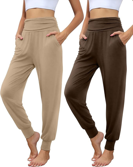 2 Pack Women's Yoga Joggers, Cozy Sweatpants with Pockets Casual Loose Comfy High Waisted Lounge Pants