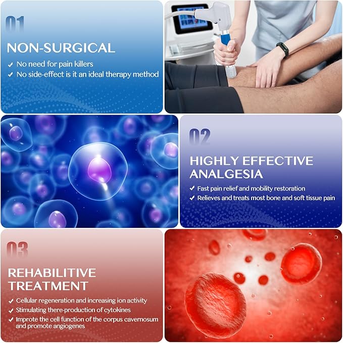 Shock Wave Therapy Machine for Joint Muscle Pain Relief Muscle and Bone Tissue 10 bar Pneumatic Therapy Machine Non-Invasive No Side Effects