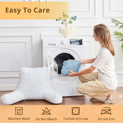 Sasttie Reading Pillow, Velvet Back Pillow for Bed Sitting Up, Adult Back-Rest Support Cushion with Arms for Sit Up on Couch, Sofa, and Floor, Dorm Essentials, Reading Accessories, Dusty Blue