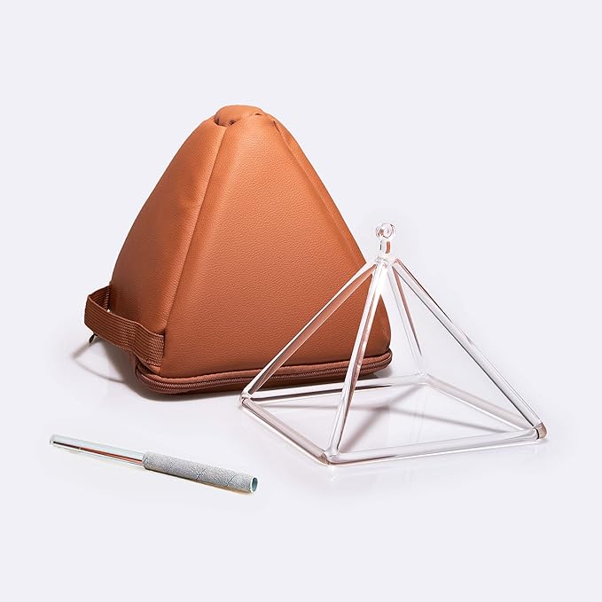 TOPFUND 4.5" Clear Quartz Singing Pyramid Sound Therapy Instrument with Carrying Case and Quartz Suede Mallet