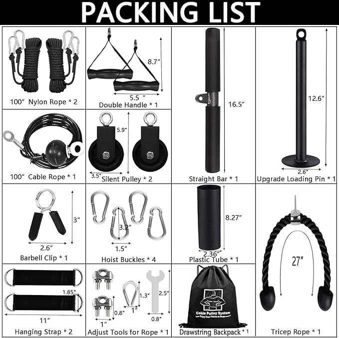 Weight Cable Pulley System Gym Upgraded Fitness LAT and Lift Pulley Attachments Tricep Workout Pulley System with Adjustable Length Cable for Home Gym LAT Pull Down Biceps Curl Tricep Arm Workouts