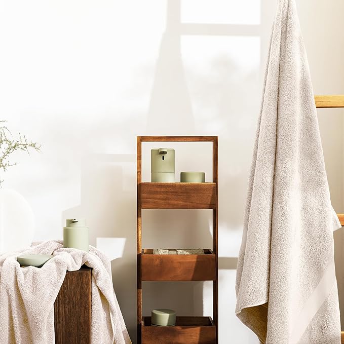 Oakias Premium Towel Set 600 GSM 8 Piece Sea Salt - 100% Ring Spun Cotton Highly Absorbent Towels Set - Super Soft Bathroom Towel Set - Hotel Quality Double Stitched Hem - Ideal for Hotels, Spa, Gyms