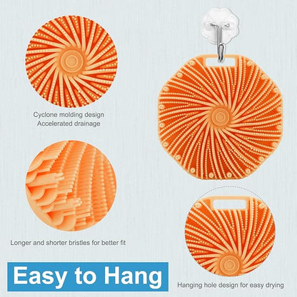 Silicone Body Scrubber，Exfoliating Body Scrubbers for use in Shower,Silicone Body Brush for Showering and Anti-Slippery Handles for All Skin Types(Orange)