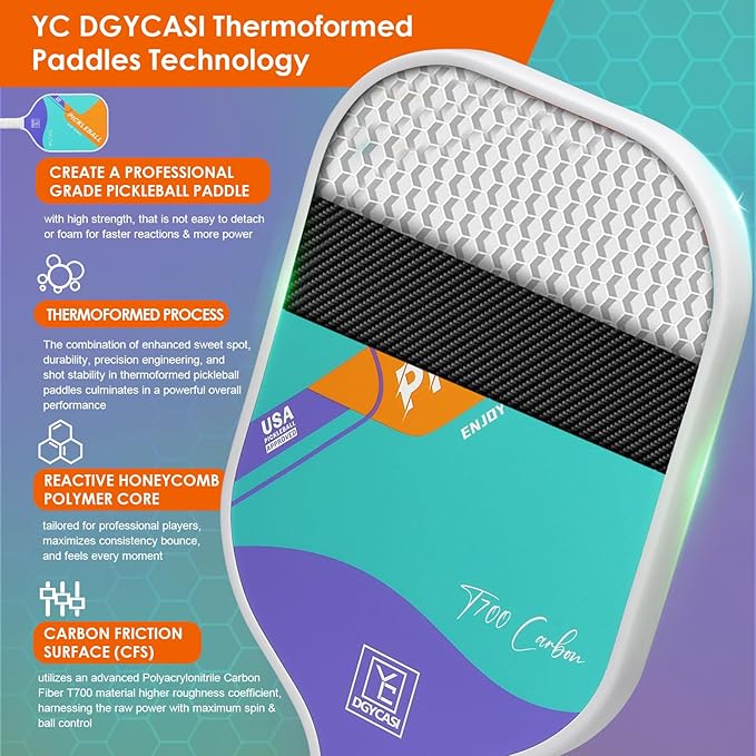 YC DGYCASI 16mm Pickleball Paddles Professional, USAPA Approved, T700 Carbon Fiber Pickleball Paddle Thermoformed, High Grit & Spin, 5.5” Elongated Handle, Handle Girth 4.25”, 8.3oz, with Cover Case