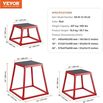VEVOR Plyometric Jump Box, 18 Inch Plyo Box, Steel Plyometric Platform and Jumping Agility Box, Anti-Slip Fitness Exercise Step Up Box for Home Gym Training, Conditioning Strength Training