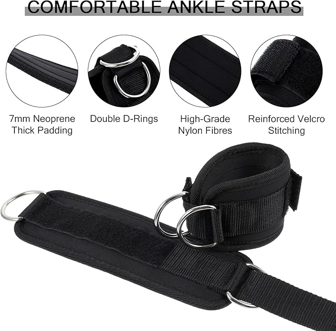2PCS Ankle Wrist Fitness Resistance Bands Wrist Ankle Straps Comfortable Adjustable Cuffs Padded Straps Work Out Cuff Attachment for Machines Gym Booty Workouts Leg Extension Hip Abductors