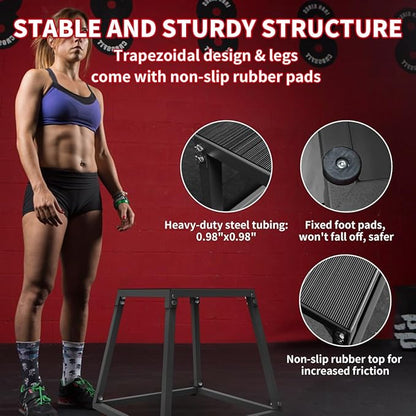 Metal Plyometric Jumping Box,12/18/24/30 Inch Steel Plyo Box Set for Fitness Exercise Home Gym,Single/Set