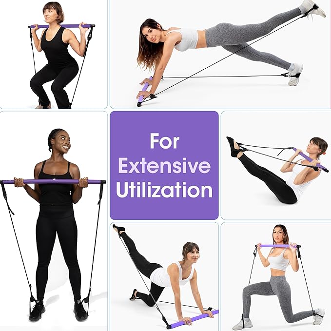 Pilates Bar Kit for Home Workouts | Portable Home Pilates Kit Set for Women & Men | Workout Bar for Legs, Hip, Waist and Arm | Includes Pilates Socks, 30-Day Challenge & Meal Plan