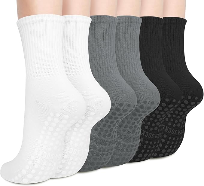 Justay 6 Pairs Pilates Socks with Grips for Women Soft Non Slip Crew Cotton Athletic Workout Barre Hospital Yoga Socks
