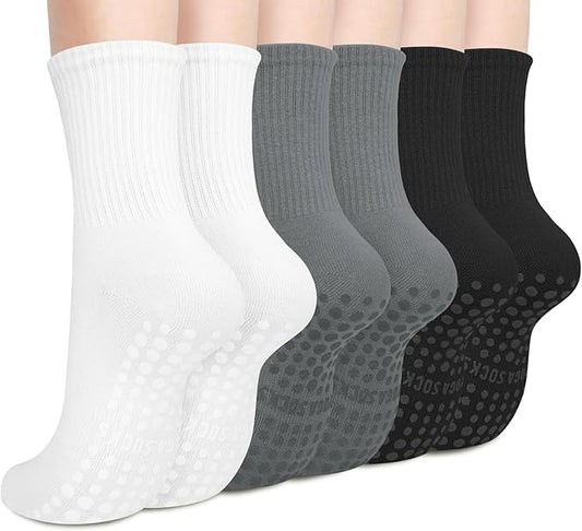 Justay 6 Pairs Pilates Socks with Grips for Women Soft Non Slip Crew Cotton Athletic Workout Barre Hospital Yoga Socks