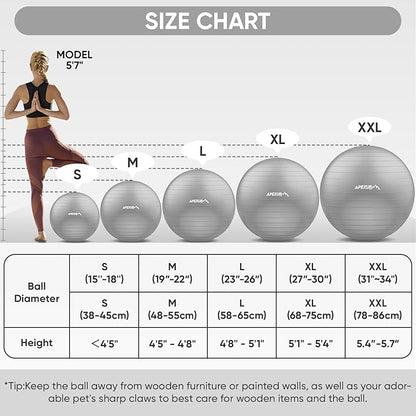 APEXUP Yoga Ball Exercise Ball Anti Slip Heavy Duty for Fitness, Balance & Core Workout